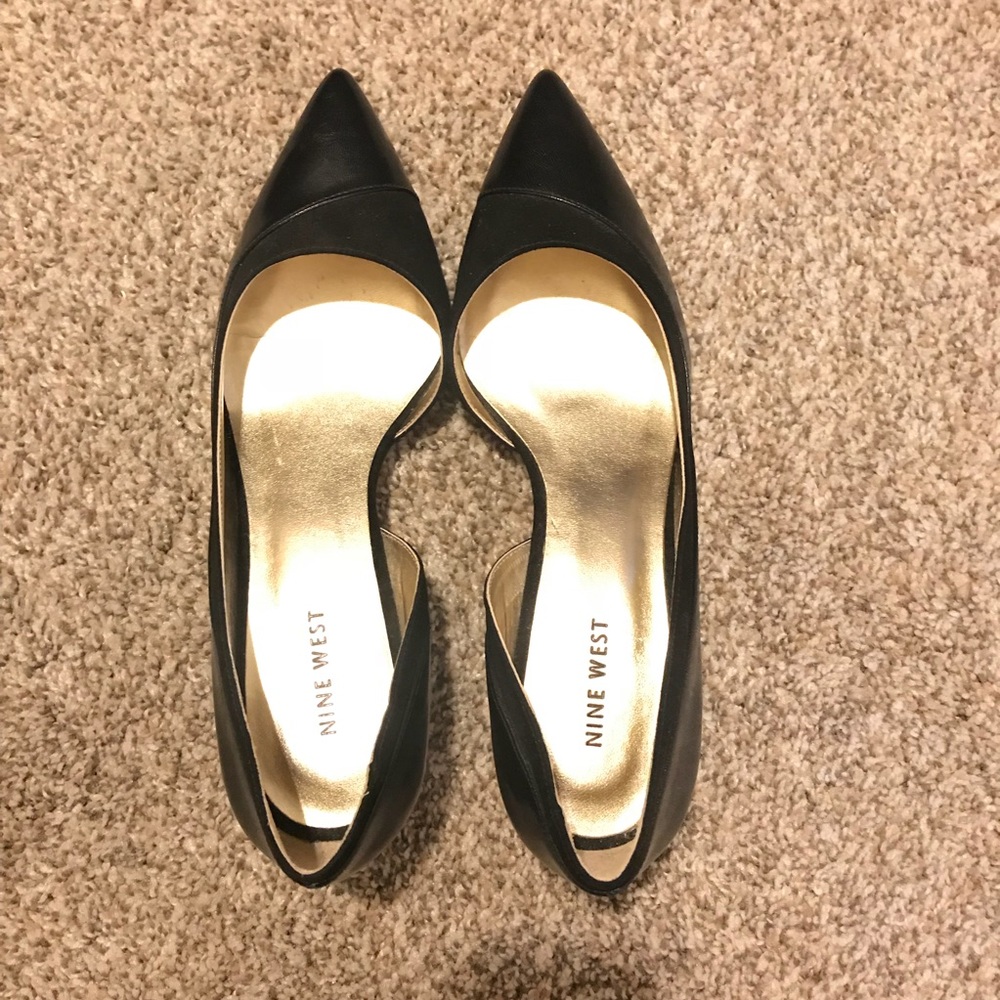 Black leather and suede heels